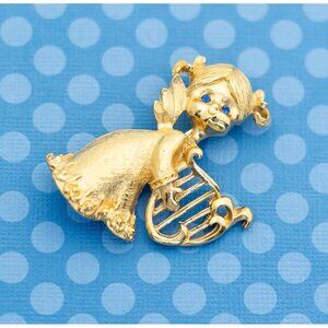 Vintage Retro Music Angel Gold Tone Brooch by Gerry's - M22
